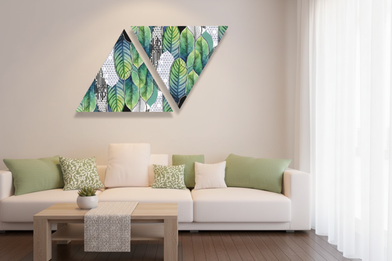 Tropical Leaves Geometric Triangle Duo Canvas