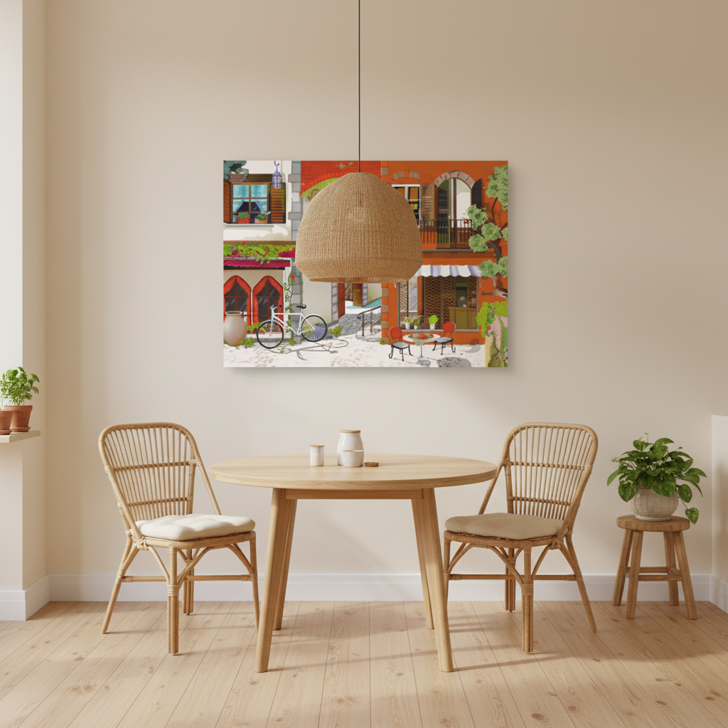 European Street Café Illustrated Canvas Art