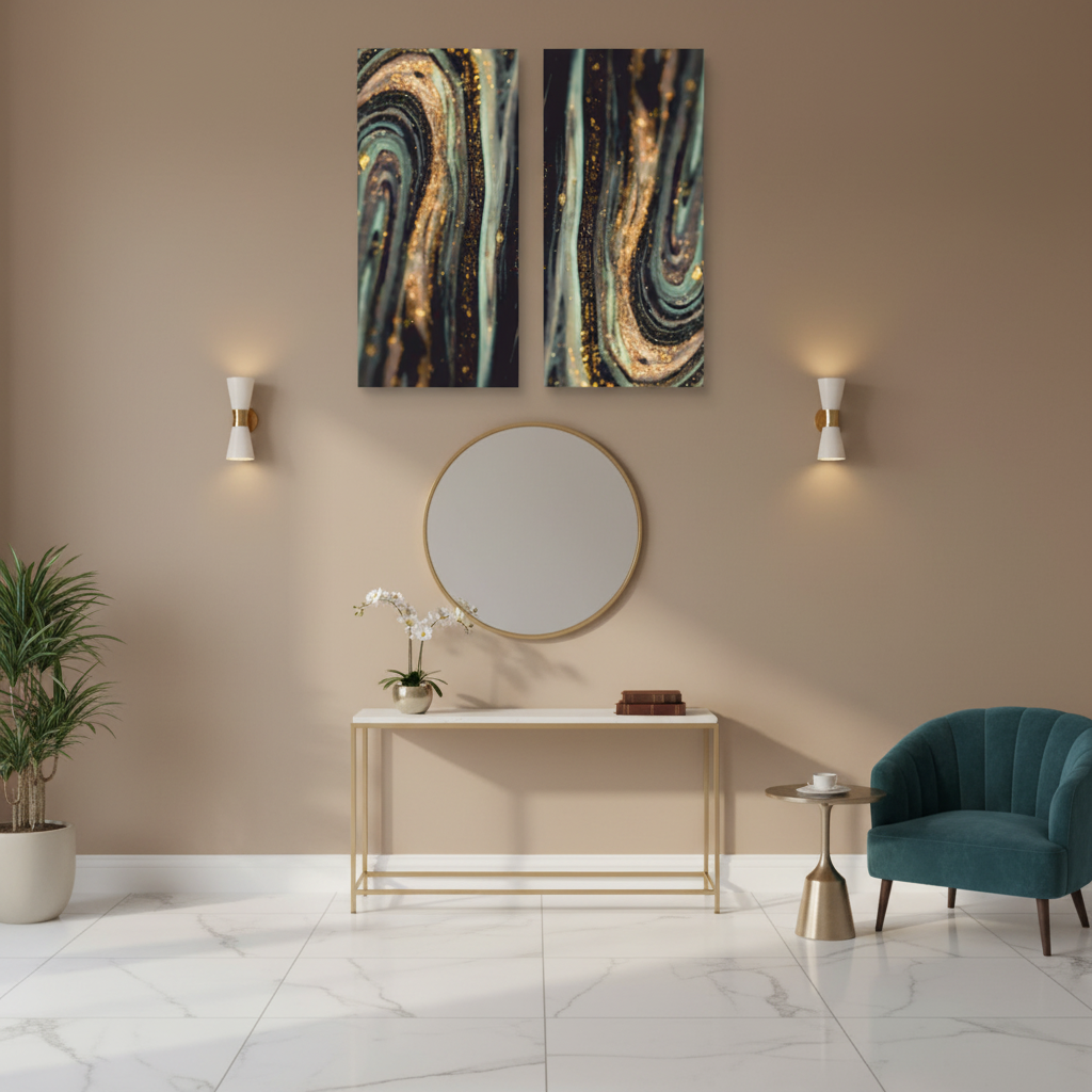Dark Sage & Gold Fluid Abstract Duo Panel Canvas Art