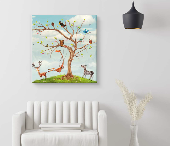 Jungle Animal Tree Whimsical Kids Canvas Art