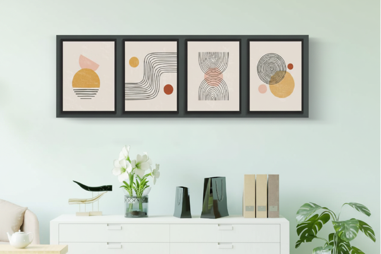 Bauhaus Organic Line Art 4 Panel Canvas Set