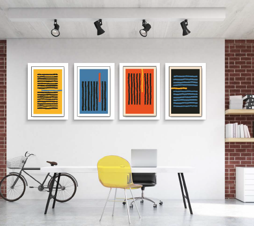 Bold Brushstroke 4 Panel Mid-Century Canvas Set