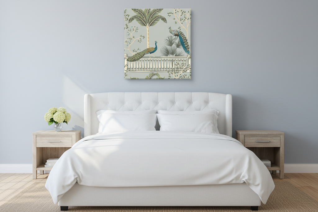 Chinoiserie Peacock Balustrade Botanical Canvas