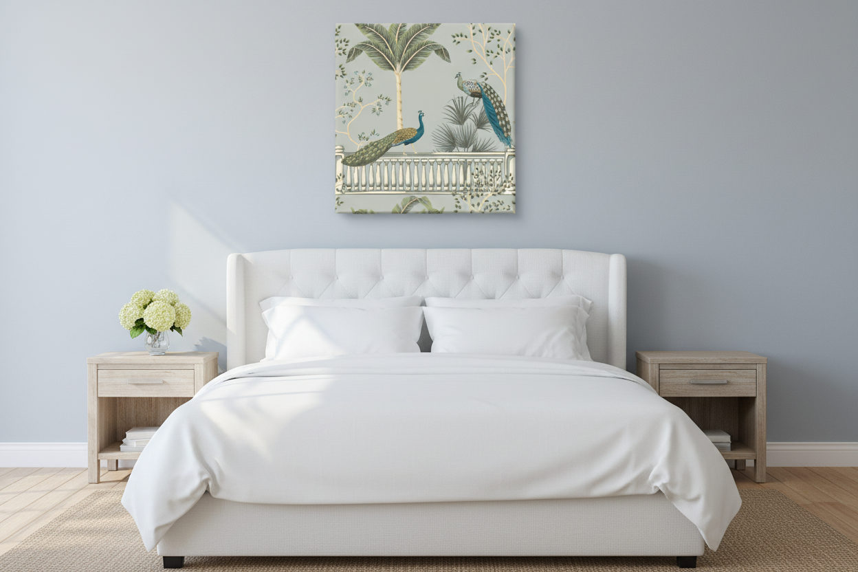 Chinoiserie Peacock Balustrade Botanical Canvas