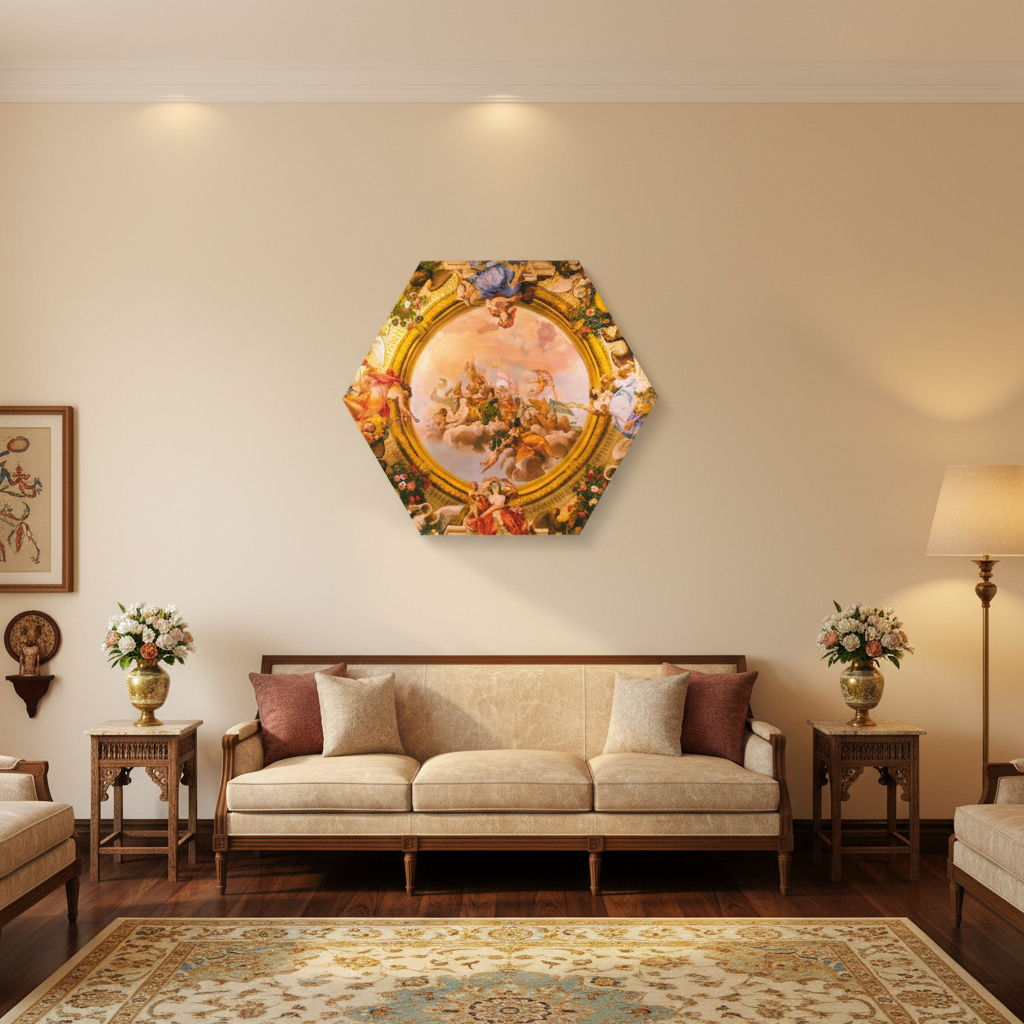 Baroque Celestial Fresco Hexagon Wall Art