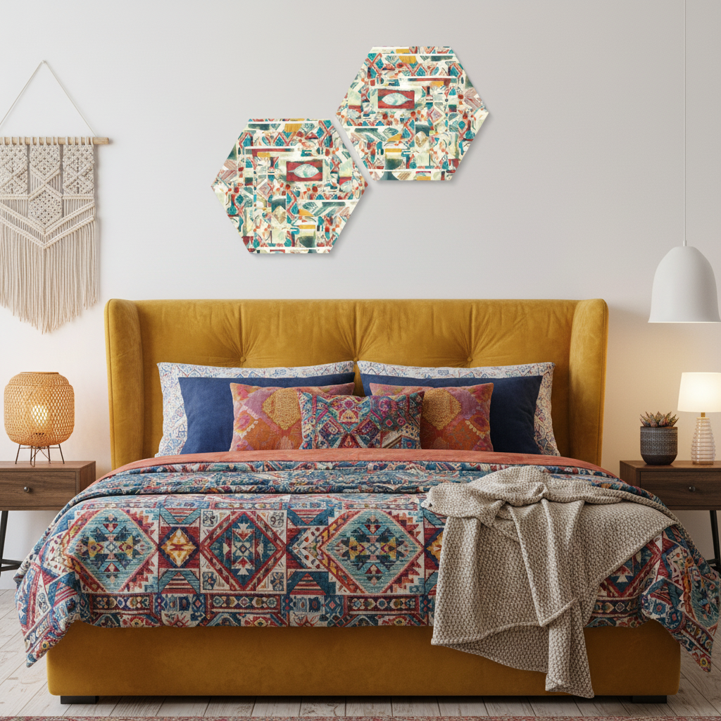 Tribal Mosaic — Hexagonal Diptych Geometric Wall Art