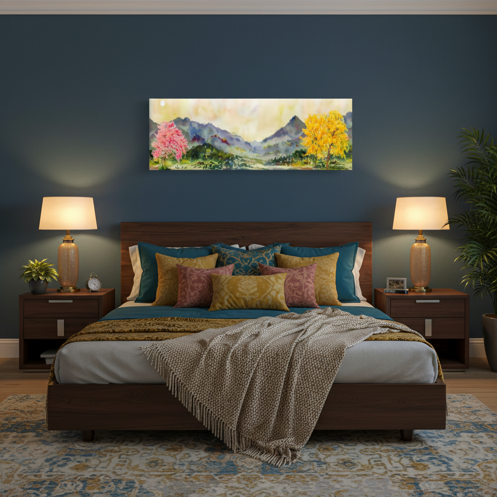 Blossom Valley — Watercolour Mountain Landscape Wall Art