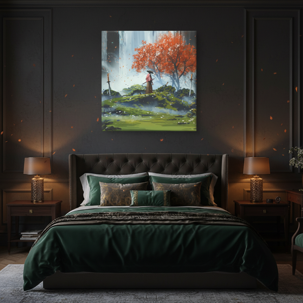 Crimson Solitude — Fantasy Autumn Landscape Wall Art