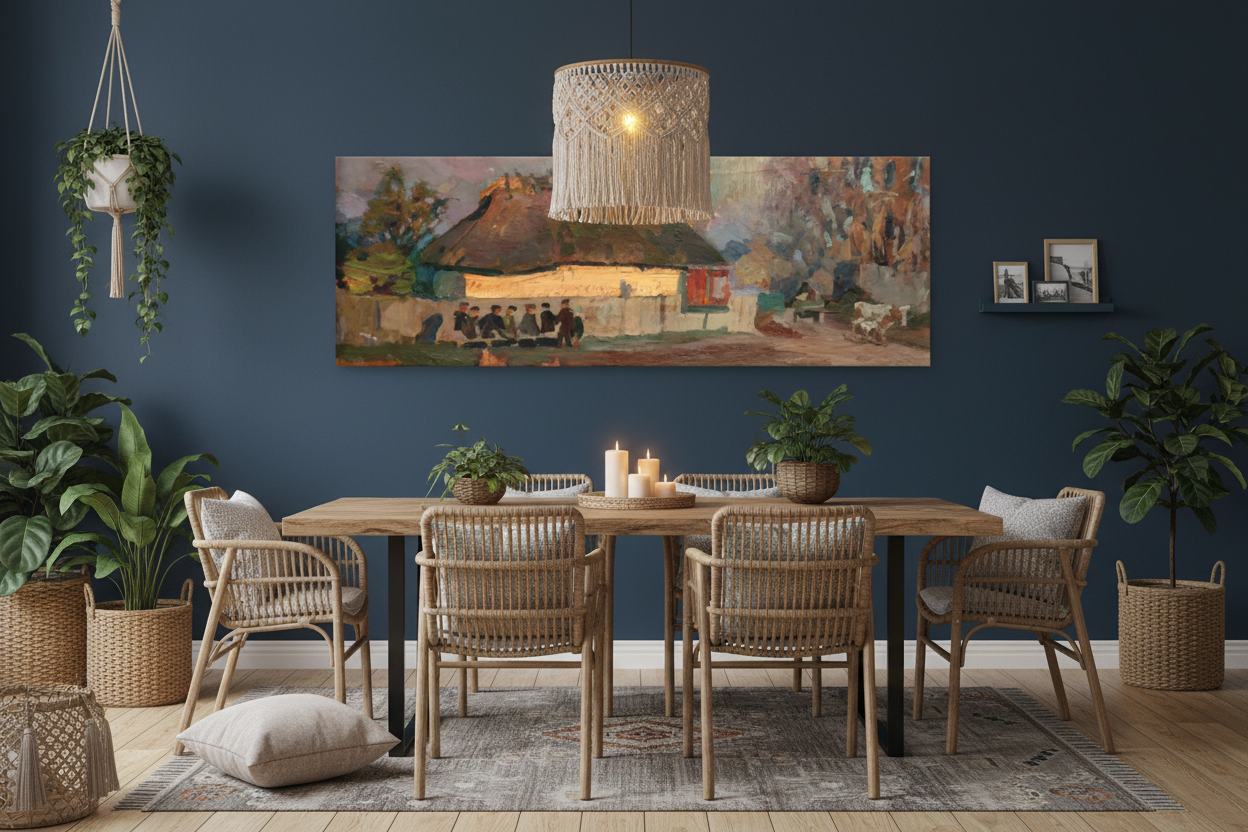 Rustic Village Life — Panoramic Impressionist Wall Art