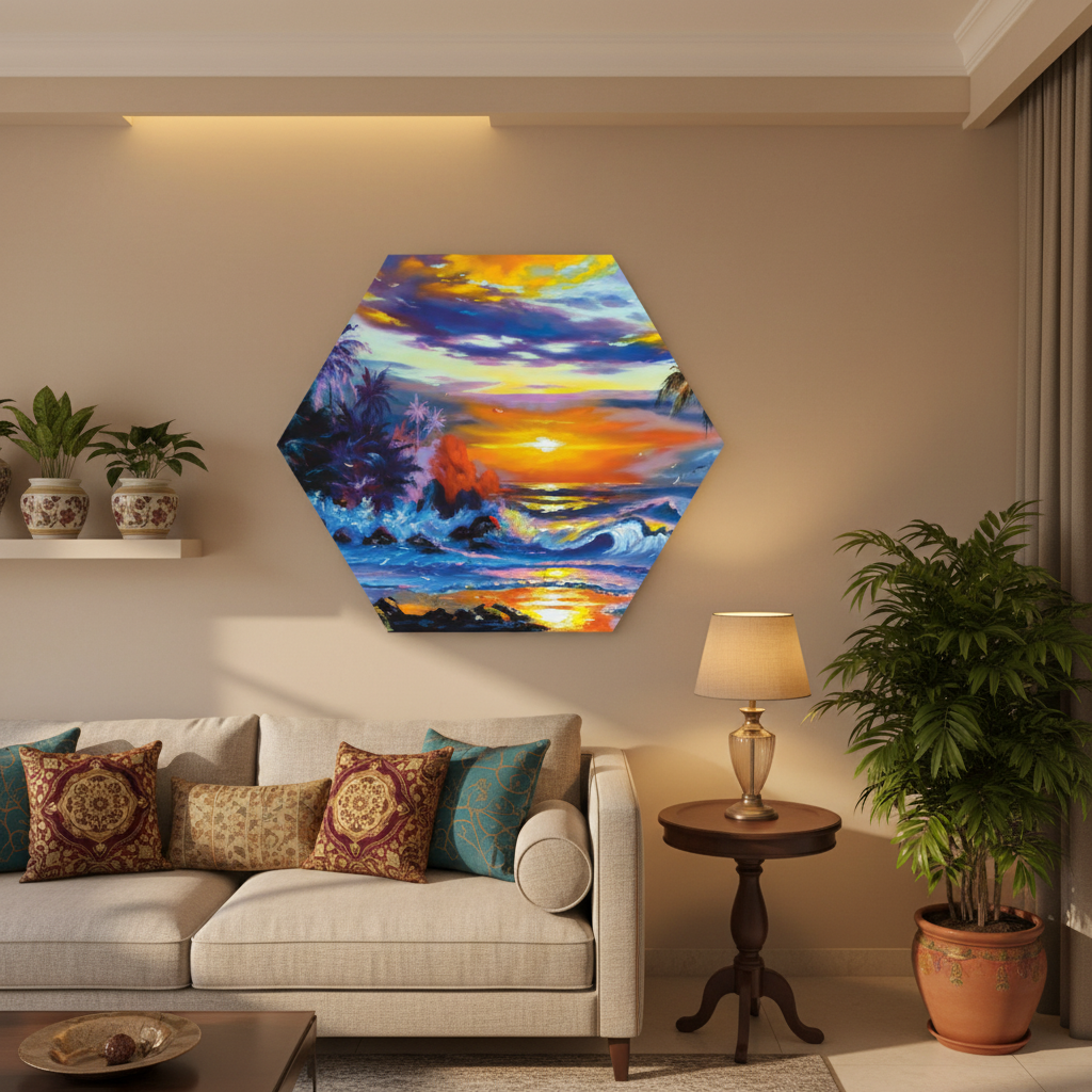 Tropical Sunset Hexagon Wall Art