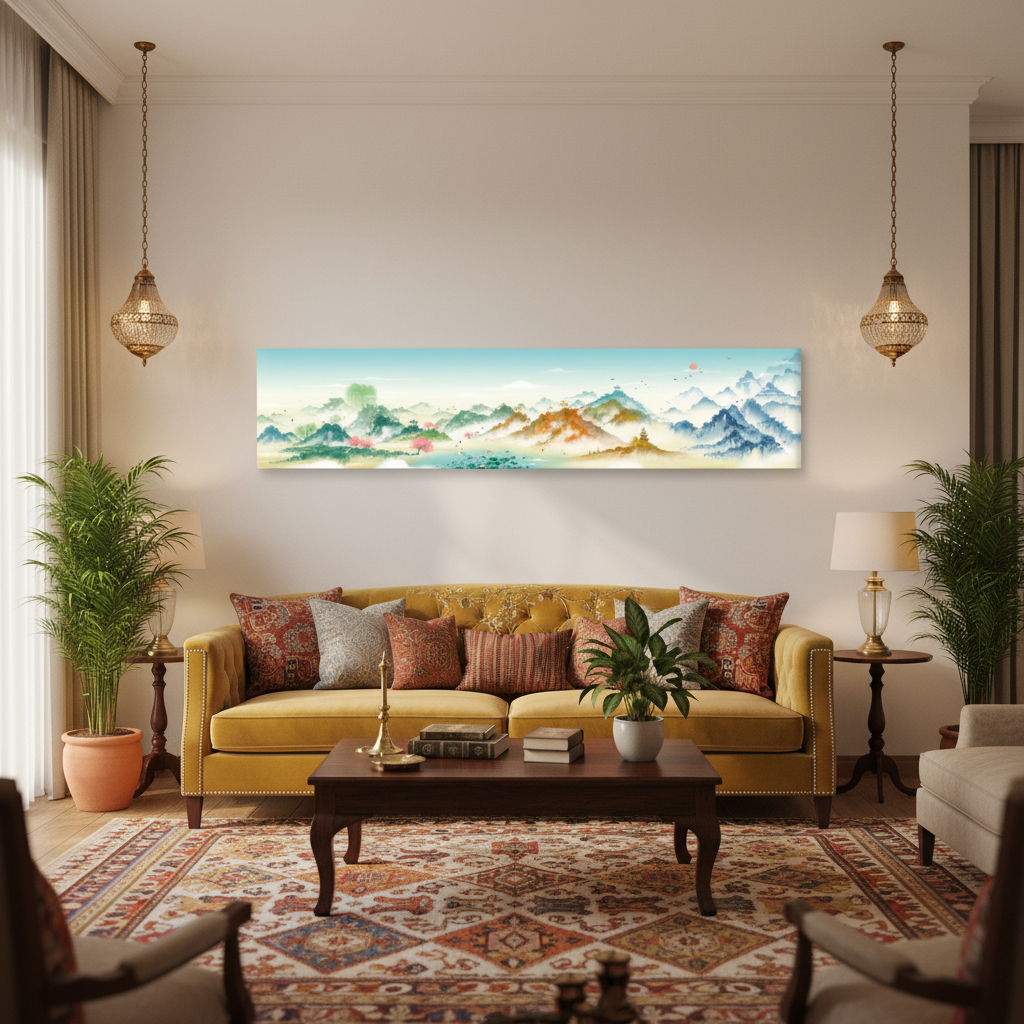 Misty Peaks — Chinese Watercolor Mountain Landscape Wall Art