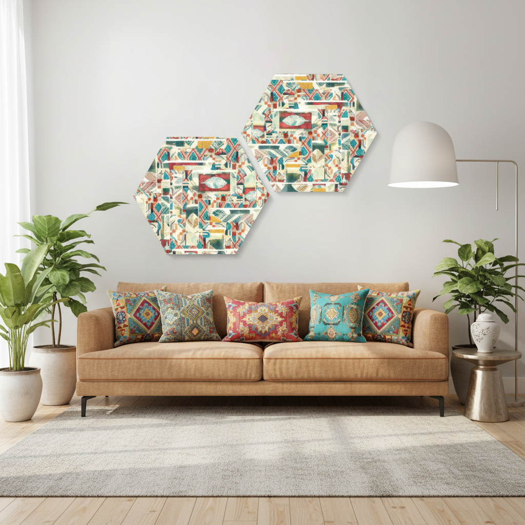Tribal Mosaic — Hexagonal Diptych Geometric Wall Art