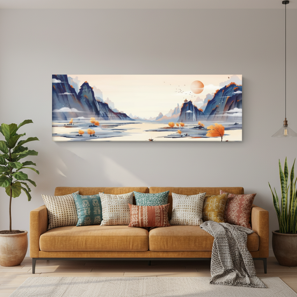 Still Waters — Minimalist Japanese Panoramic Landscape Wall Art