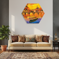 Golden Sunset Cityscape — Hexagonal Luxury Wall Art