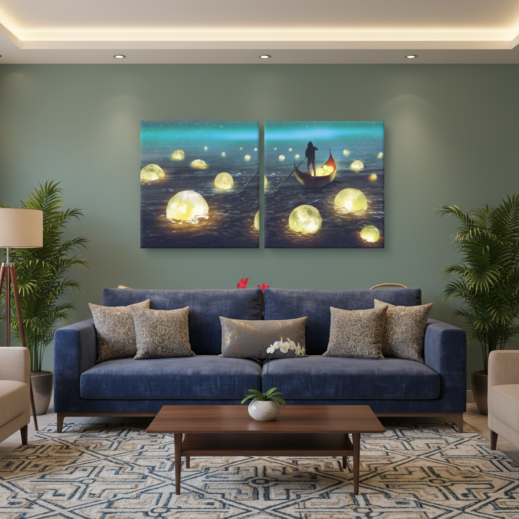 Moonlit Voyage — Diptych Fantasy Wall Art