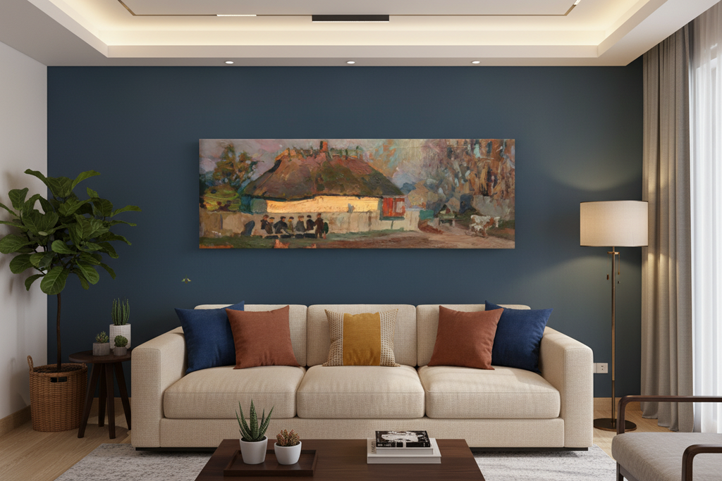 Rustic Village Life — Panoramic Impressionist Wall Art