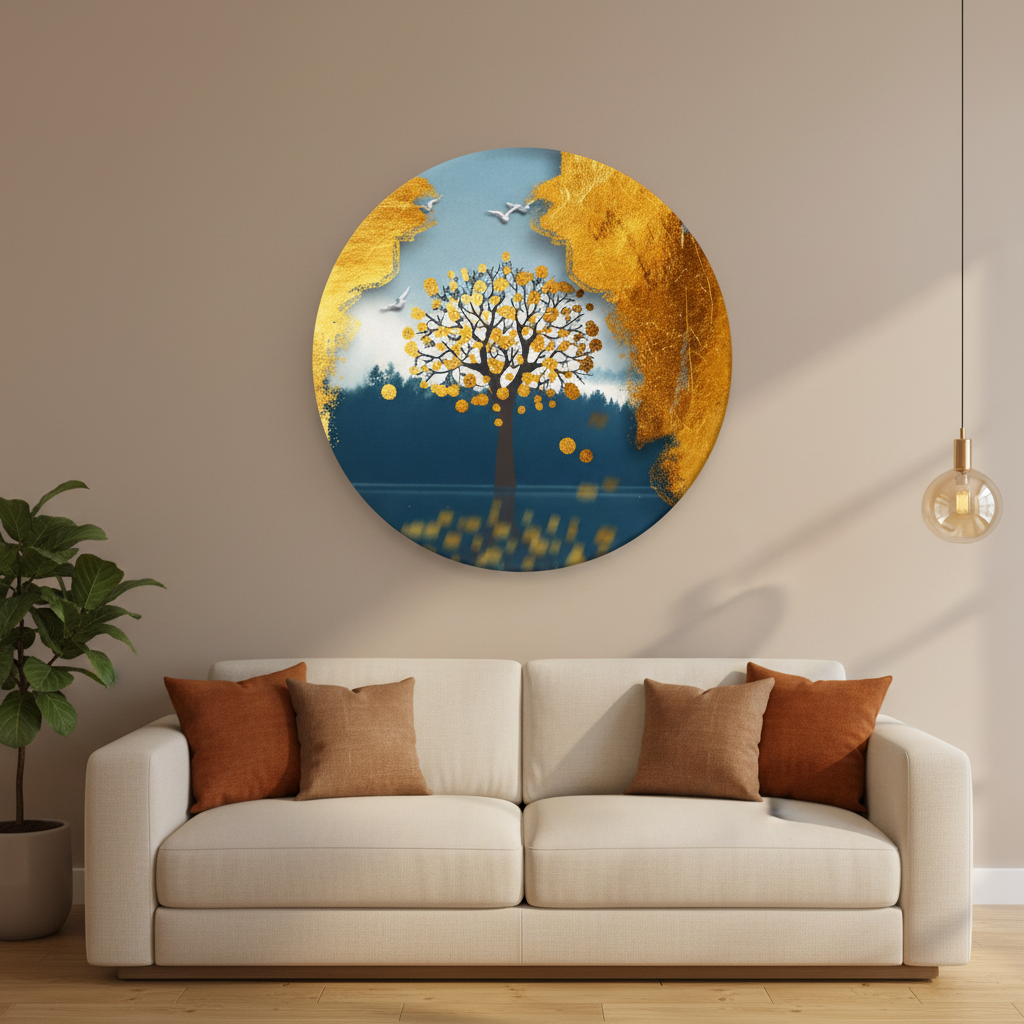 Golden Money Tree Circular Wall Art