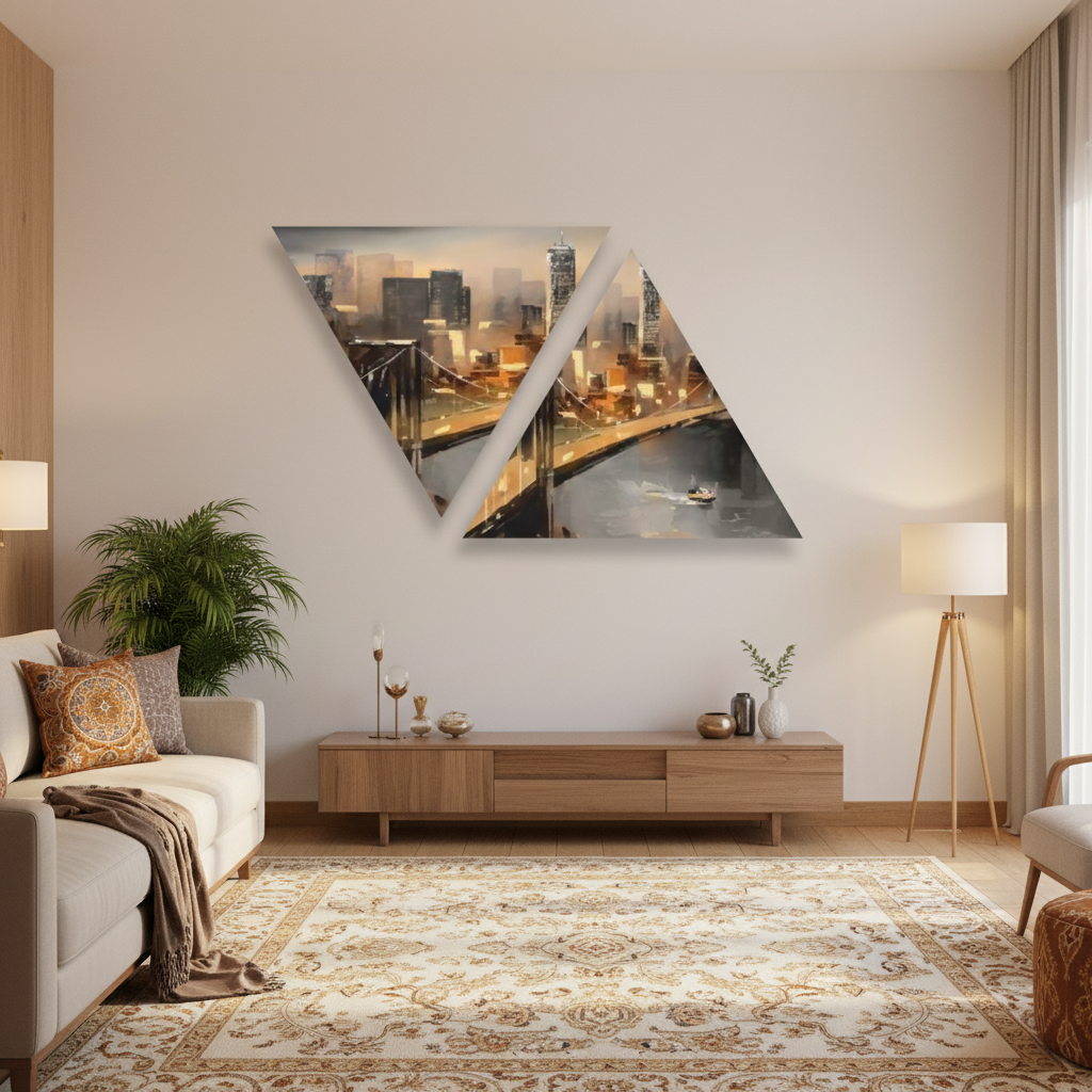 Golden City – Geometric Cityscape Diptych Wall Art