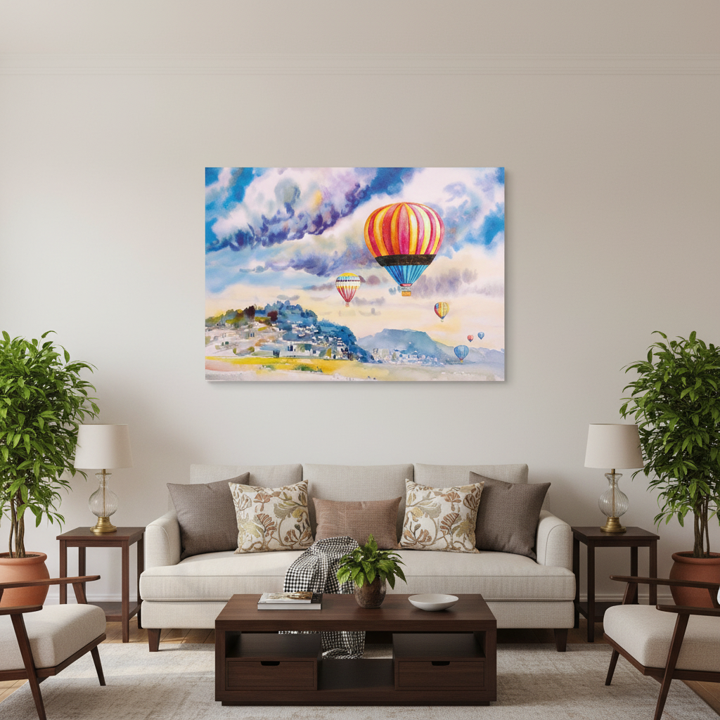 Up Away Hot Air Balloon Watercolor Wall Art