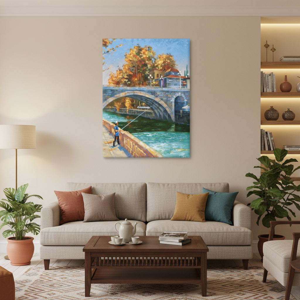 Riverside Reverie Autumn Bridge Wall Art