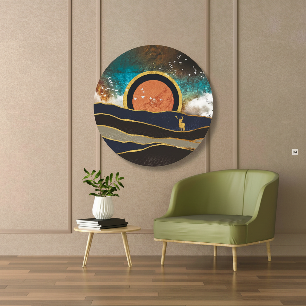 Golden Sunset Deer Circular Wall Art
