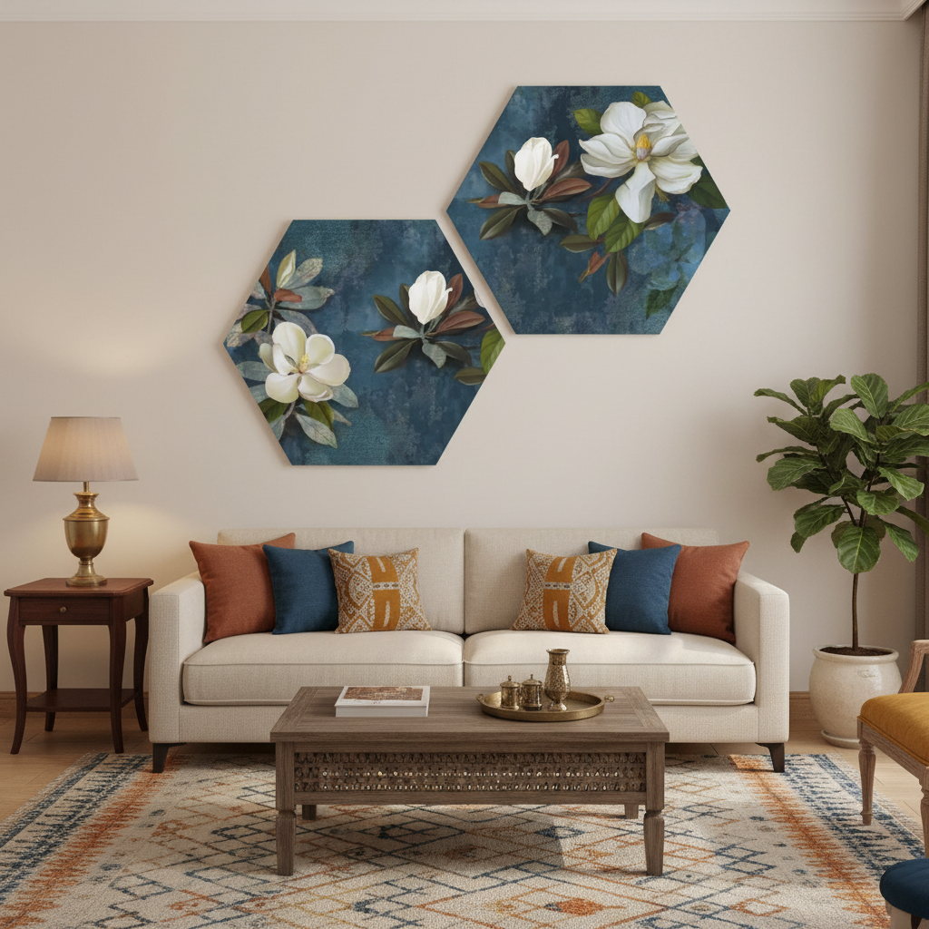 Magnolia Hex – Floral Diptych Wall Art