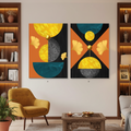 Golden Orbit Geometric Diptych Wall Art