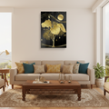Golden Tropical Leaves & Moonlit Night — Single Panel Portrait Canvas Wall Art