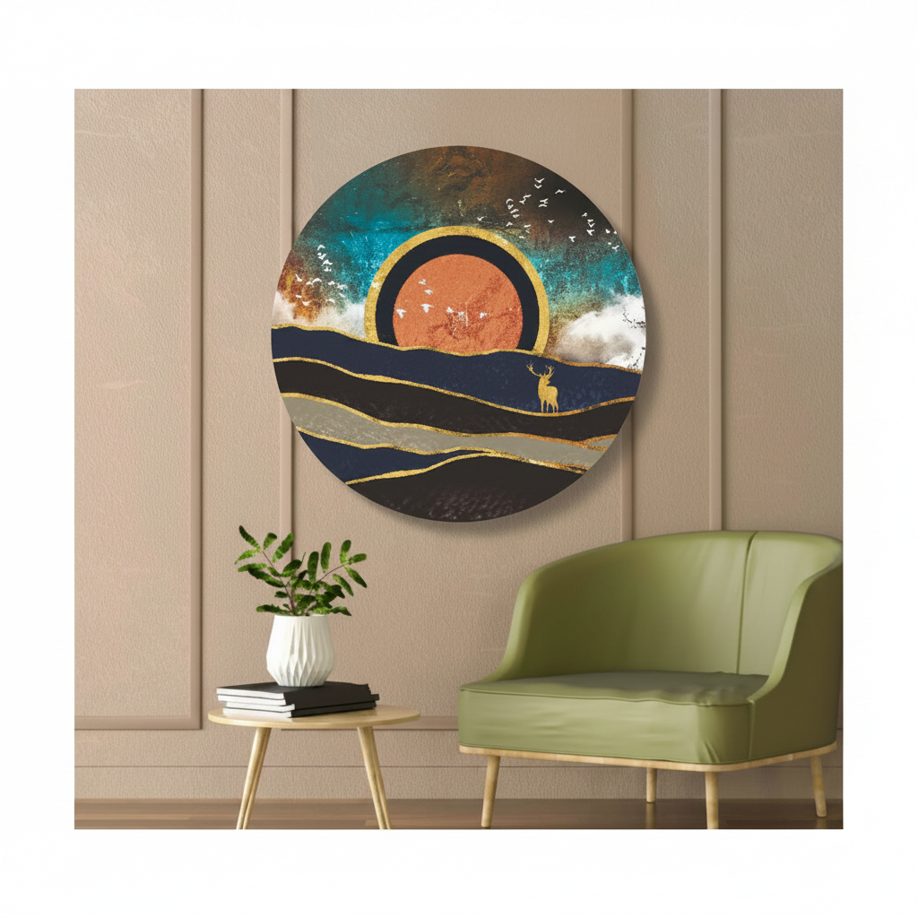 Golden Sunset Deer Circular Wall Art