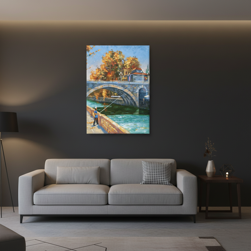 Riverside Reverie Autumn Bridge Wall Art