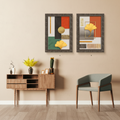 Golden Ginkgo Geometric Abstract — Set of 2 Framed Portrait Wall Art