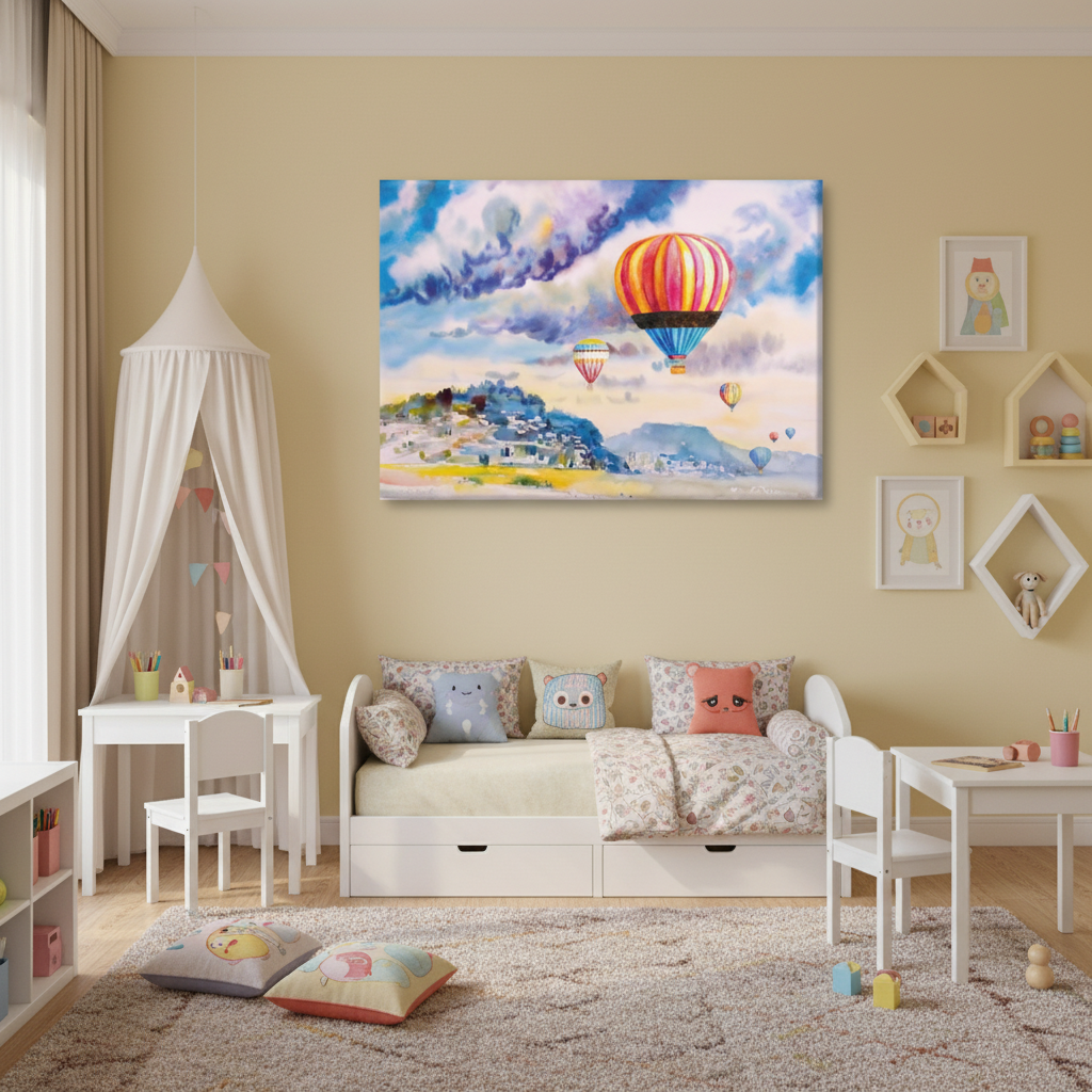 Up Away Hot Air Balloon Watercolor Wall Art