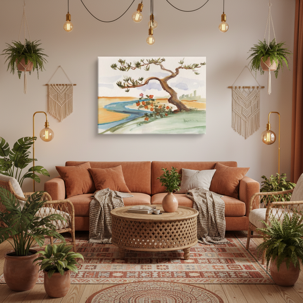 Riverside Reverie – Watercolor Landscape Wall Art