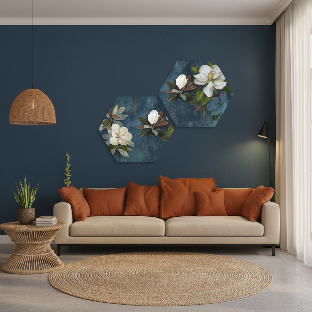 Magnolia Hex – Floral Diptych Wall Art