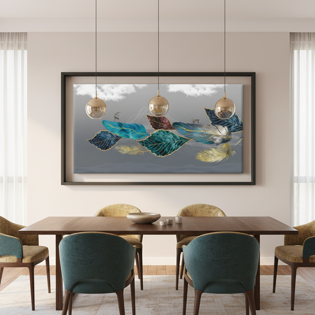 Drifting Leaves — Ethereal Teal & Gold Wall Art