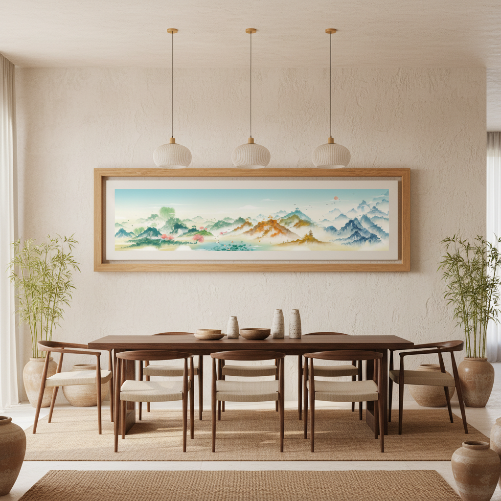 Misty Peaks — Chinese Watercolor Mountain Landscape Wall Art