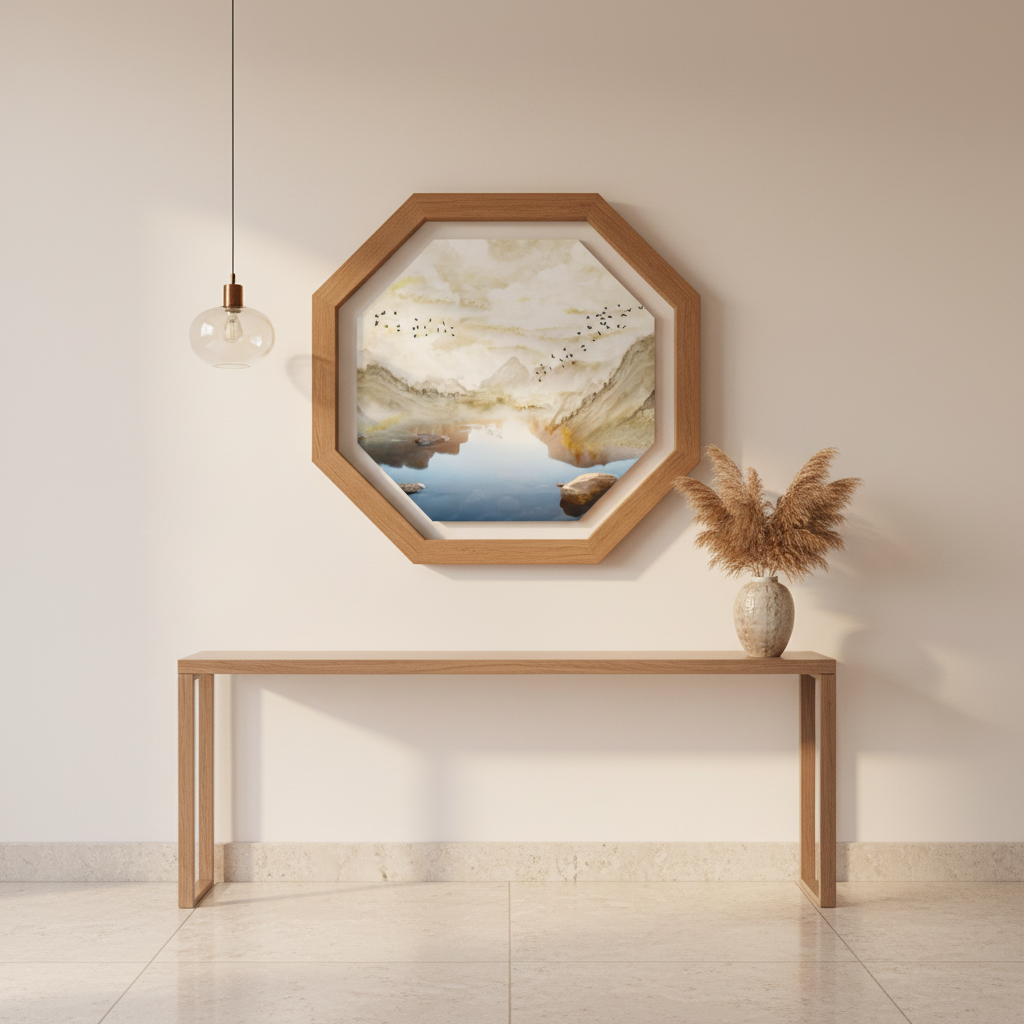 Misty Horizon — Hexagonal Watercolour Landscape Wall Art