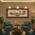 Golden Landscape & Teal Crystal — Luxury Panoramic Wall Art