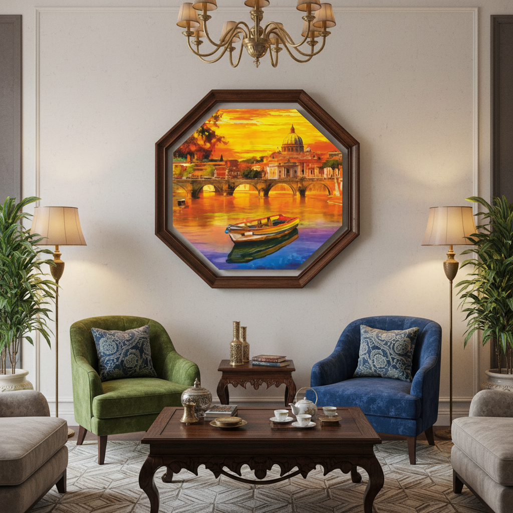 Golden Sunset Cityscape — Hexagonal Luxury Wall Art