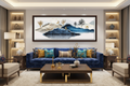 Golden Deer Zen — Chinese Ink Landscape Panoramic Wall Art