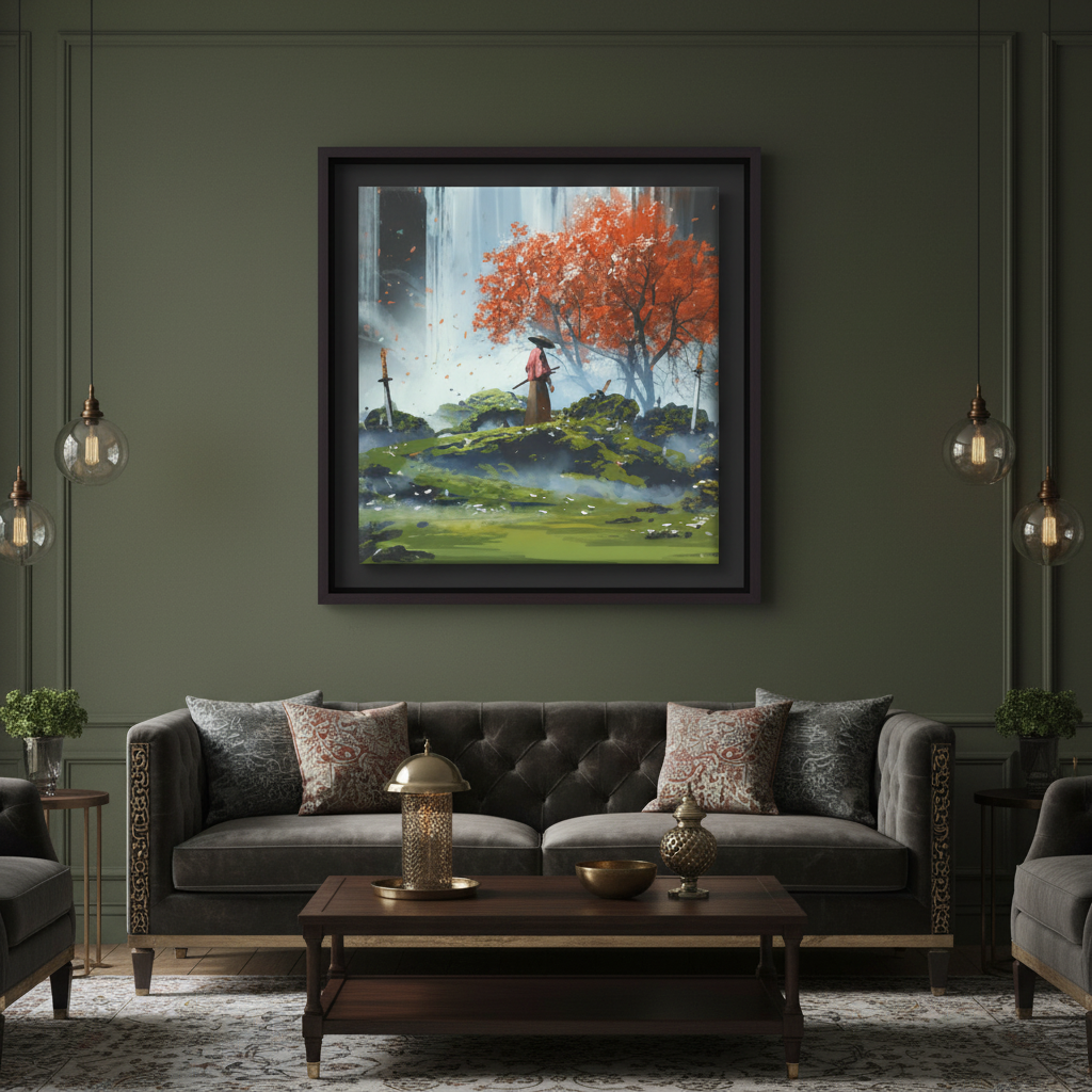 Crimson Solitude — Fantasy Autumn Landscape Wall Art