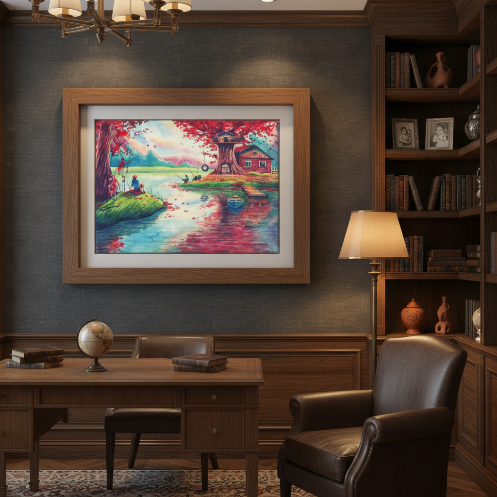 Riverside Reverie — Serene Watercolour Landscape Wall Art