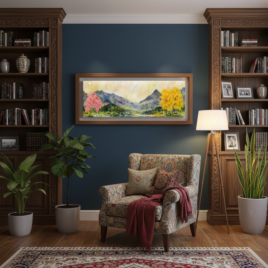 Blossom Valley — Watercolour Mountain Landscape Wall Art