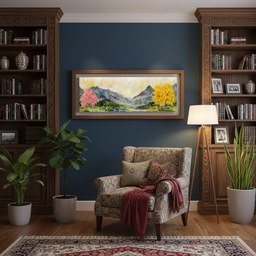 Blossom Valley — Watercolour Mountain Landscape Wall Art