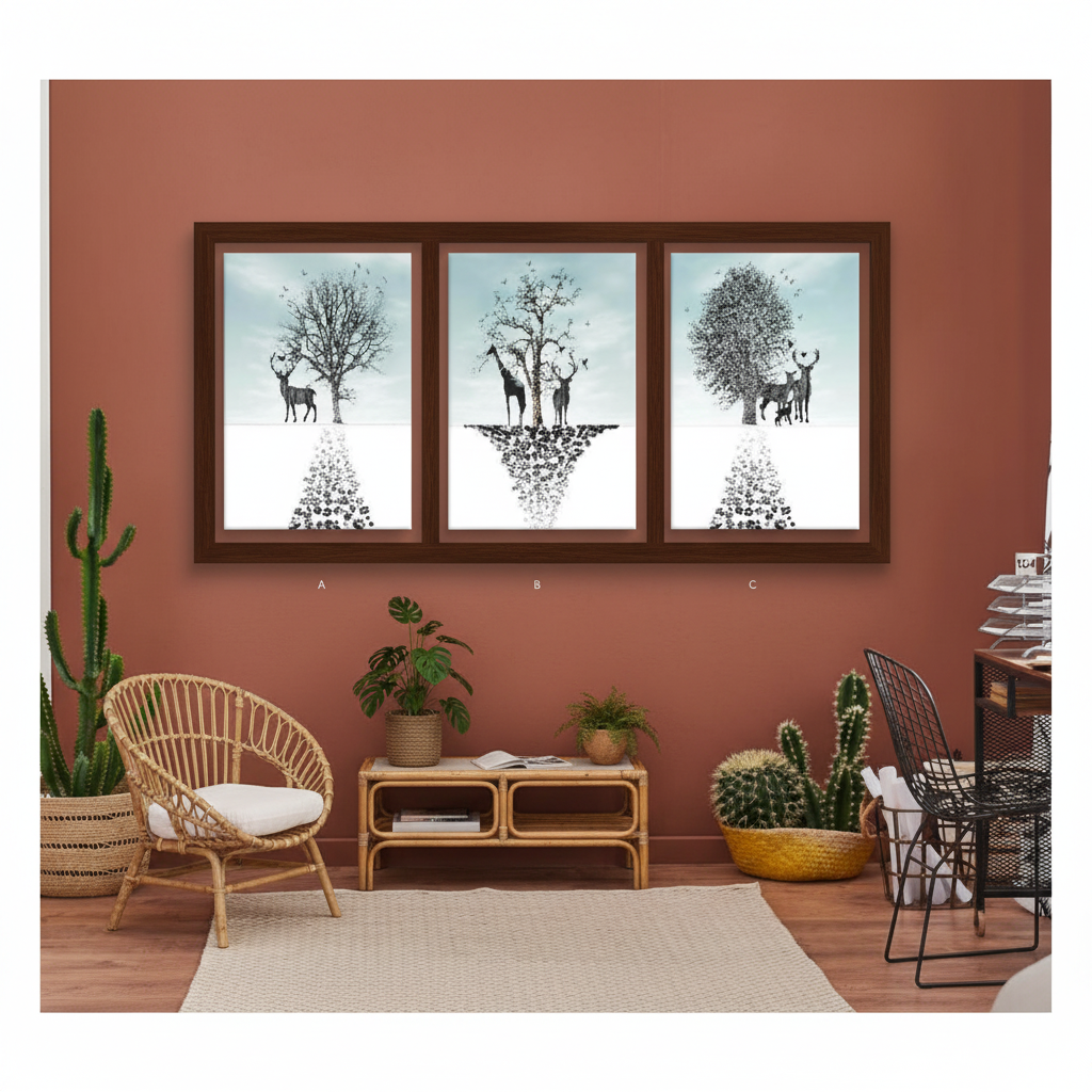 Surreal Floating Island — Wildlife & Trees Triptych | Set of 3 Framed Wall Art