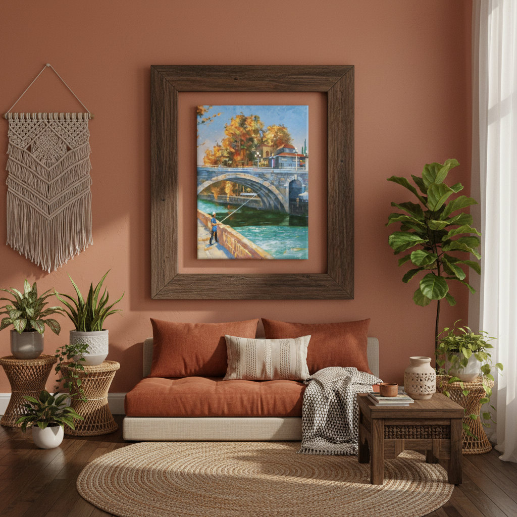 Riverside Reverie Autumn Bridge Wall Art