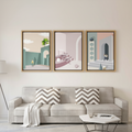 Pastel Architectural Dreamscapes — Minimalist Triptych | Set of 3 Framed Wall Art