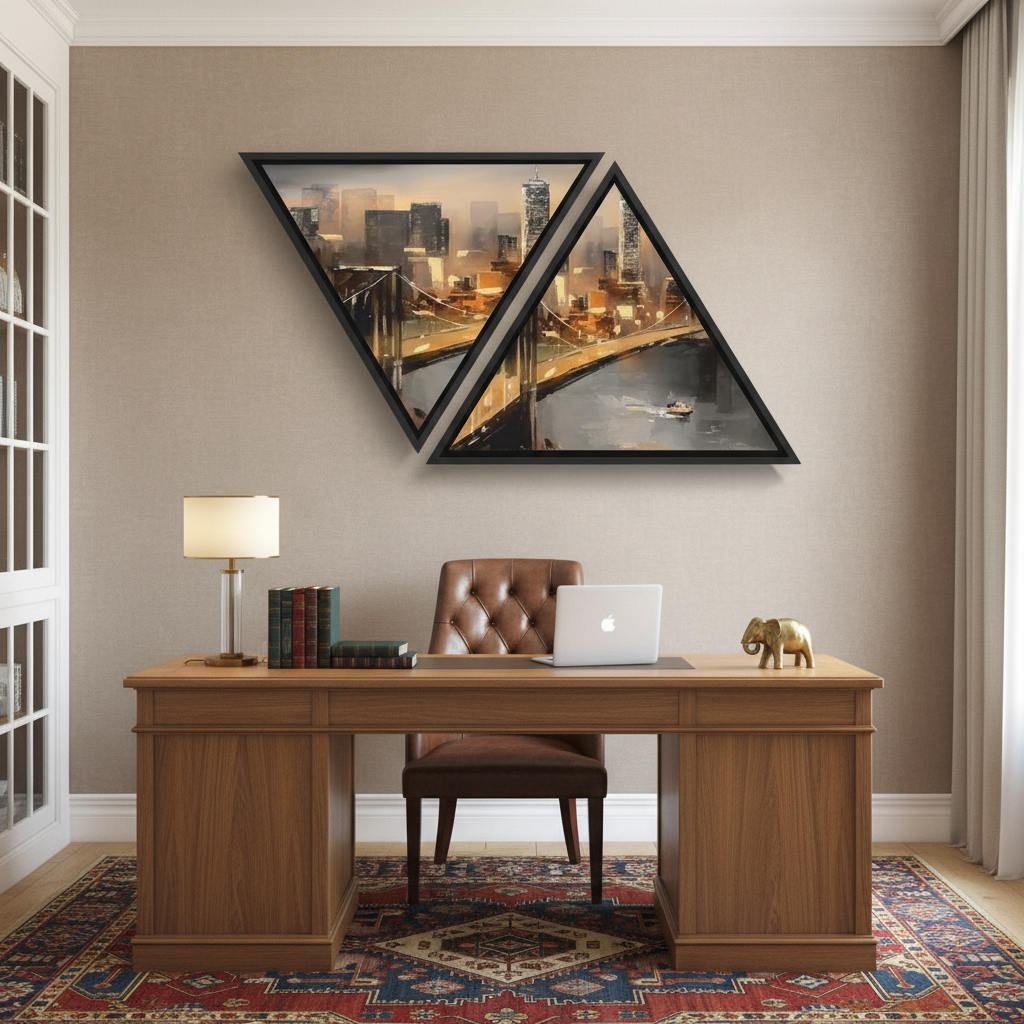 Golden City – Geometric Cityscape Diptych Wall Art