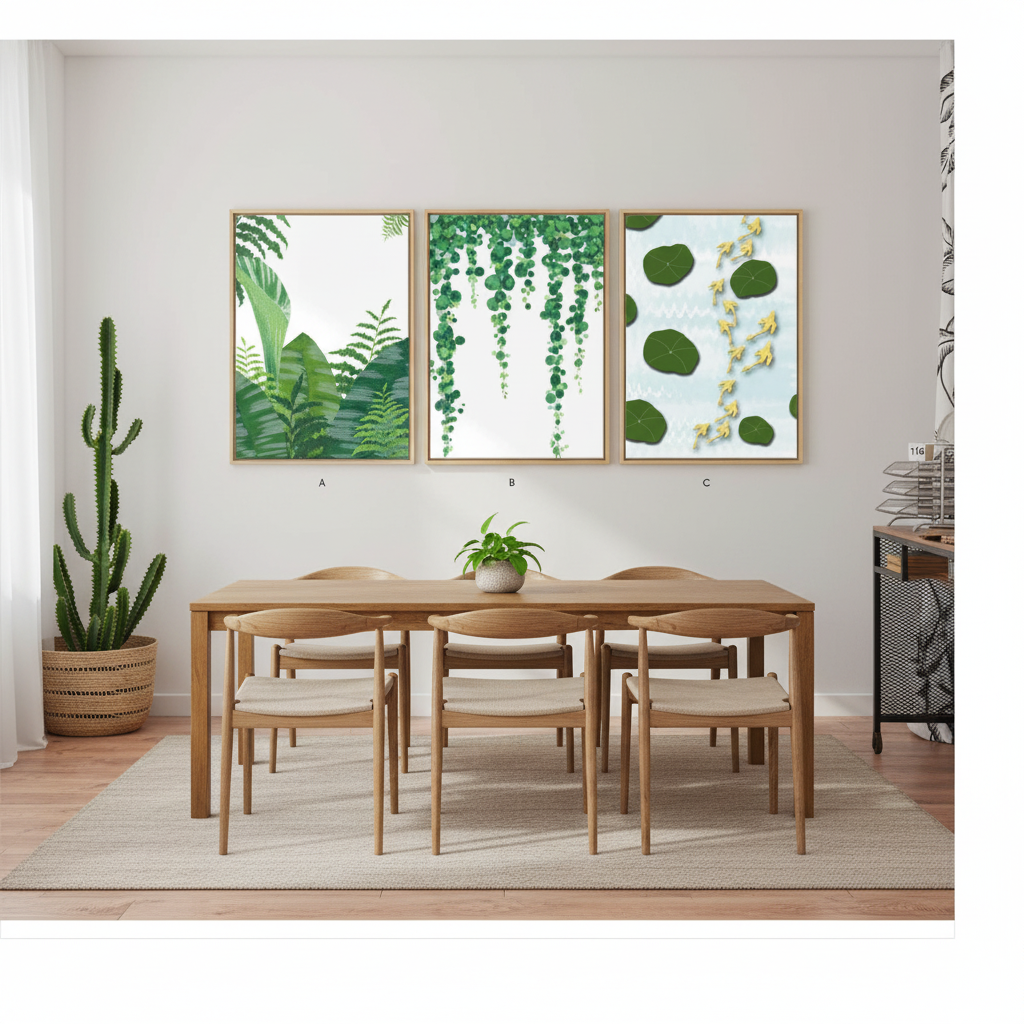 Tropical Leaves, Cascading Vines & Lily Pond — Botanical Triptych | Set of 3 Framed Wall Art