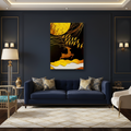 Golden Leaping Deer & Moonlit Birds — Single Panel Portrait Canvas Wall Art